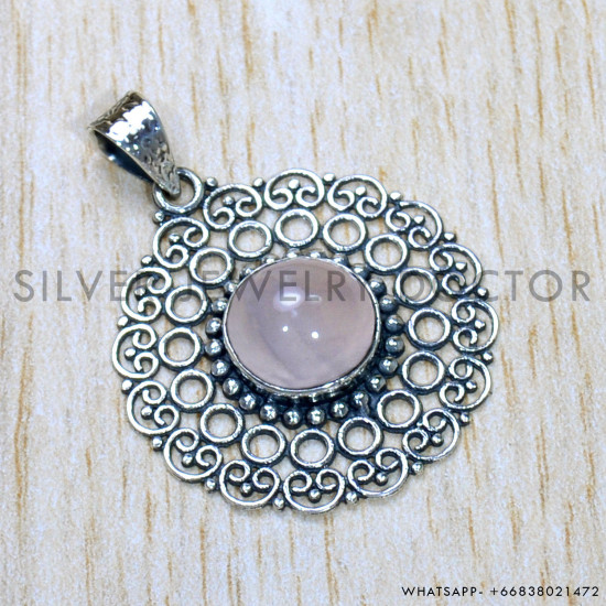 Rose Quartz 925 Sterling Silver Pendant (SJWP-966) Rose Quartz 925 Sterling Silver Pendant (SJWP-966)