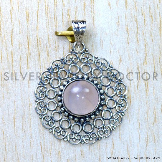 Rose Quartz 925 Sterling Silver Pendant (SJWP-966) Rose Quartz 925 Sterling Silver Pendant (SJWP-966)