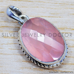 Rose Quartz 925 Sterling Silver Pendant (SJWP-97)