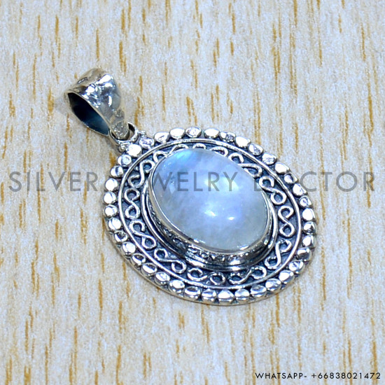 Rainbow Moonstone 925 Sterling Silver Pendant (SJWP-971)