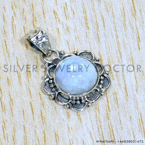 Rainbow Moonstone 925 Sterling Silver Pendant (SJWP-980)