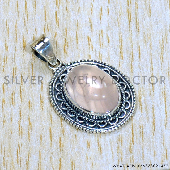 Rose Quartz 925 Sterling Silver Pendant (SJWP-981)