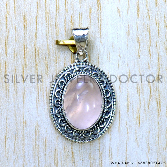 Rose Quartz 925 Sterling Silver Pendant (SJWP-981)