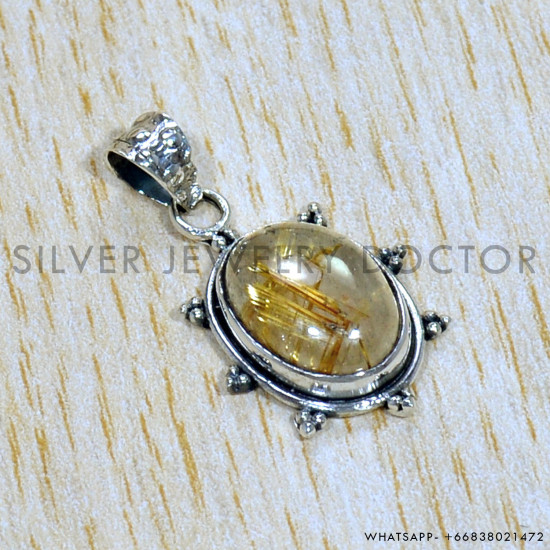 Golden Rutile 925 Sterling Silver Pendant (SJWP-982)