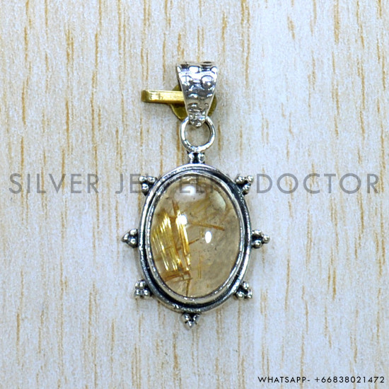 Golden Rutile 925 Sterling Silver Pendant (SJWP-982)