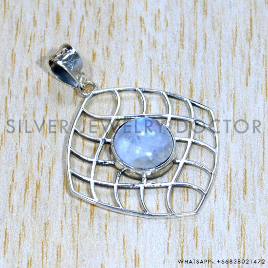 Rainbow Moonstone 925 Sterling Silver Pendant (SJWP-985)