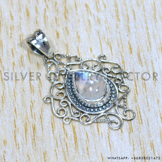 Rainbow Moonstone 925 Sterling Silver Pendant (SJWP-998)