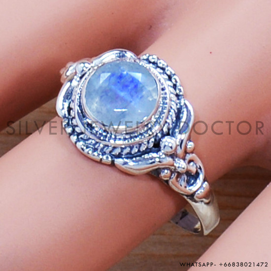 Rainbow Moonstone 925 Sterling Silver Ring (SJWR-1000) Rainbow Moonstone 925 Sterling Silver Ring (SJWR-1000)