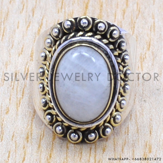 Rainbow Moonstone 925 Sterling Silver Ring (SJWR-102) Rainbow Moonstone 925 Sterling Silver Ring (SJWR-102)