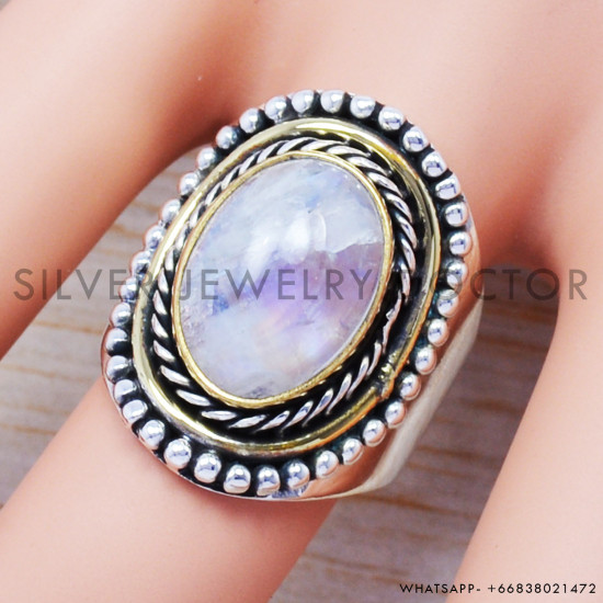 Rainbow Moonstone 925 Sterling Silver Ring (SJWR-103) Rainbow Moonstone 925 Sterling Silver Ring (SJWR-103)