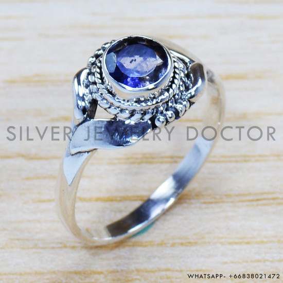 Iolite Gemstone Genuine 925 Sterling Silver Ancient Look Jewelry Ring SJWR-1038