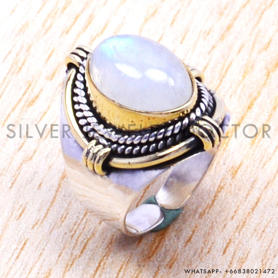 Rainbow Moonstone 925 Sterling Silver Ring (SJWR-104) Rainbow Moonstone 925 Sterling Silver Ring (SJWR-104)