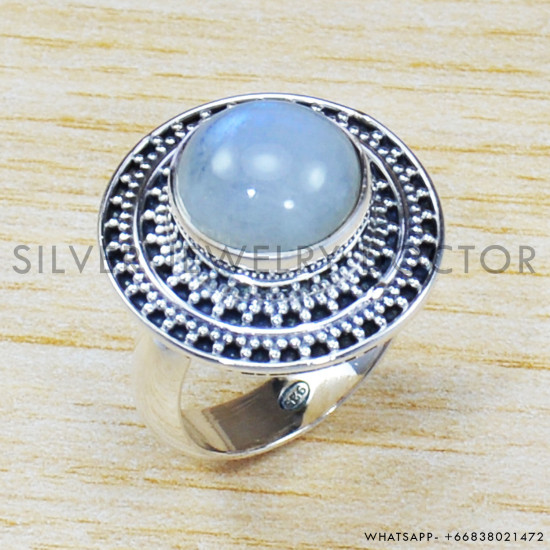 Rainbow Moonstone 925 Sterling Silver Ring (SJWR-1085) Rainbow Moonstone 925 Sterling Silver Ring (SJWR-1085)