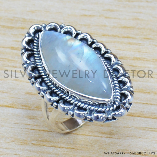Rainbow Moonstone 925 Sterling Silver Ring (SJWR-1088) Rainbow Moonstone 925 Sterling Silver Ring (SJWR-1088)