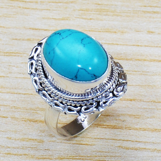 Authentic 925 Sterling Silver Jewelry Nice Turquoise Gemstone Ring SJWR-1092
