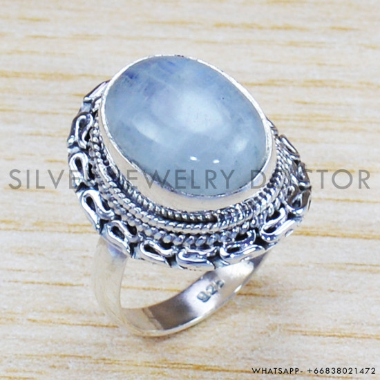 Rainbow Moonstone 925 Sterling Silver Ring (SJWR-1098)