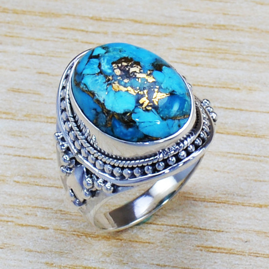 Copper Turquoise Gemstone 925 Real Sterling Silver Jewelry Ring SJWR-1104