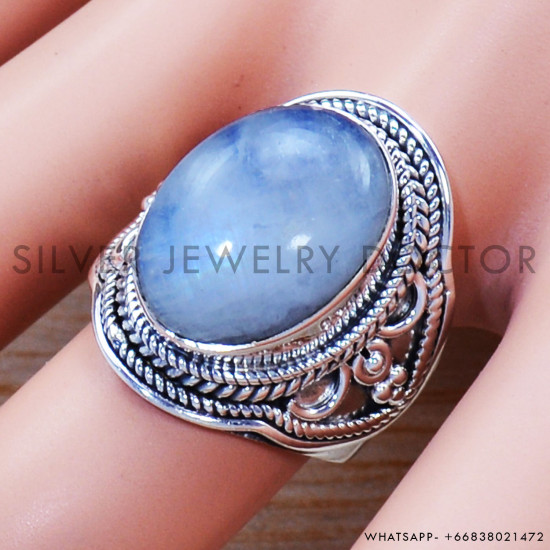 Rainbow Moonstone 925 Sterling Silver Ring (SJWR-1115) Rainbow Moonstone 925 Sterling Silver Ring (SJWR-1115)