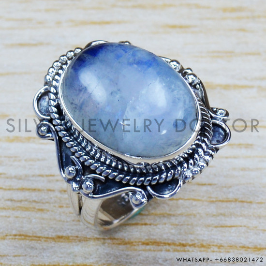 Rainbow Moonstone 925 Sterling Silver Ring (SJWR-1136) Rainbow Moonstone 925 Sterling Silver Ring (SJWR-1136)