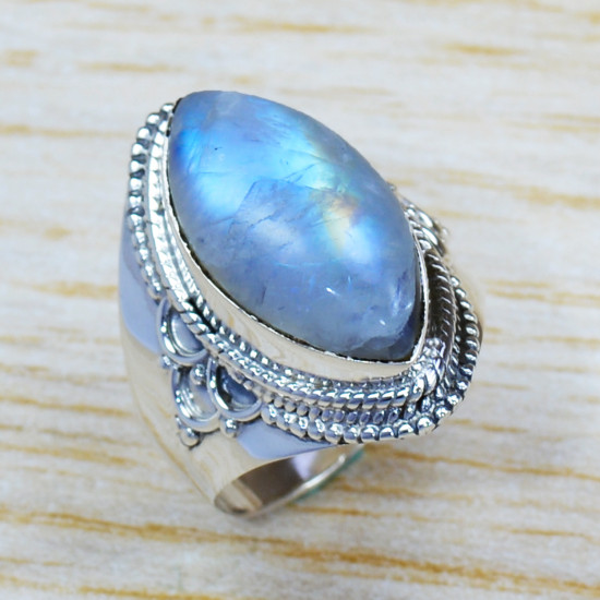 Rainbow Moonstone 925 Sterling Silver Light Weight Jewelry Ring SJWR-1145