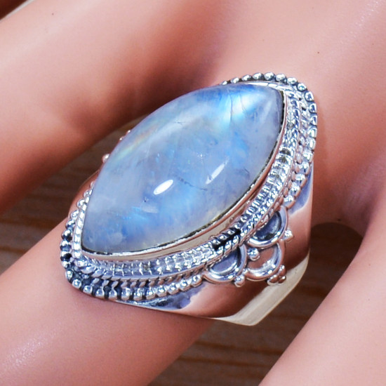 Rainbow Moonstone 925 Sterling Silver Light Weight Jewelry Ring SJWR-1145