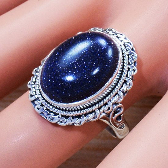 Blue Sunstone Genuine 925 Sterling Silver Traditional Jewelry Ring SJWR-1150