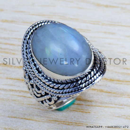 Rainbow Moonstone 925 Sterling Silver Ring (SJWR-1156) Rainbow Moonstone 925 Sterling Silver Ring (SJWR-1156)