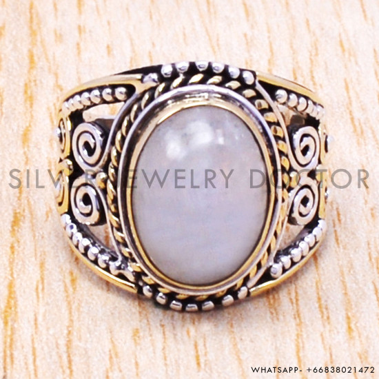 Rainbow Moonstone 925 Sterling Silver Ring (SJWR-116)