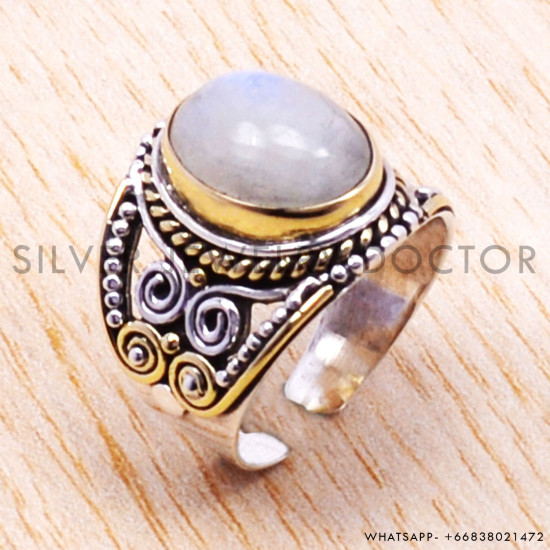 Rainbow Moonstone 925 Sterling Silver Ring (SJWR-116)