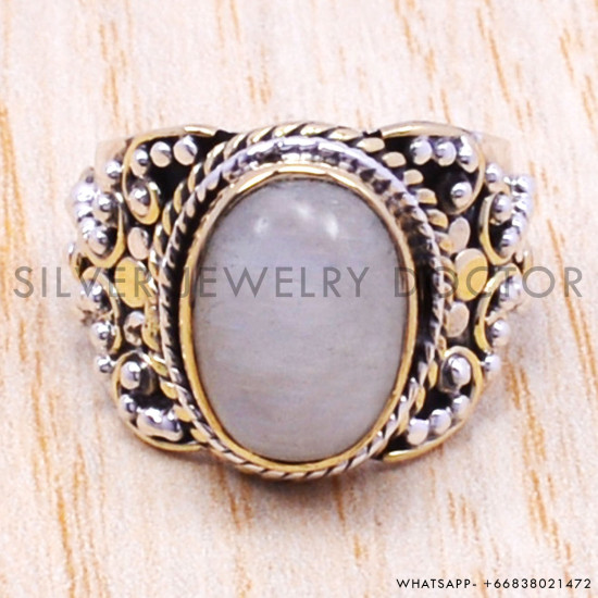 Rainbow Moonstone 925 Sterling Silver Ring (SJWR-118) Rainbow Moonstone 925 Sterling Silver Ring (SJWR-118)