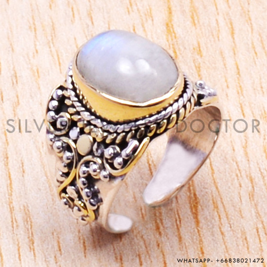Rainbow Moonstone 925 Sterling Silver Ring (SJWR-118) Rainbow Moonstone 925 Sterling Silver Ring (SJWR-118)