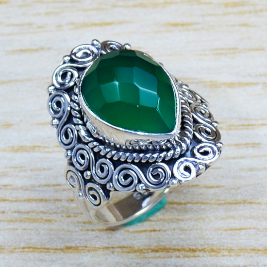 925 Real Sterling Silver Green Onyx Gemstone Jewelry Finger Ring SJWR-1180