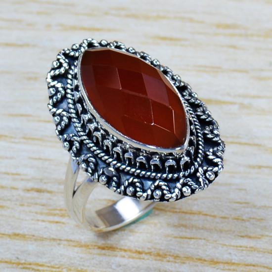 925 Sterling Silver Causal Wear Jewelry Carnelian Gemstone Ring SJWR-1192