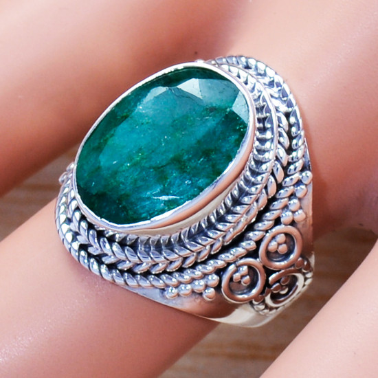 925 Sterling Silver Stylish Jewelry Emerald Gemstone Fine Ring SJWR-1200