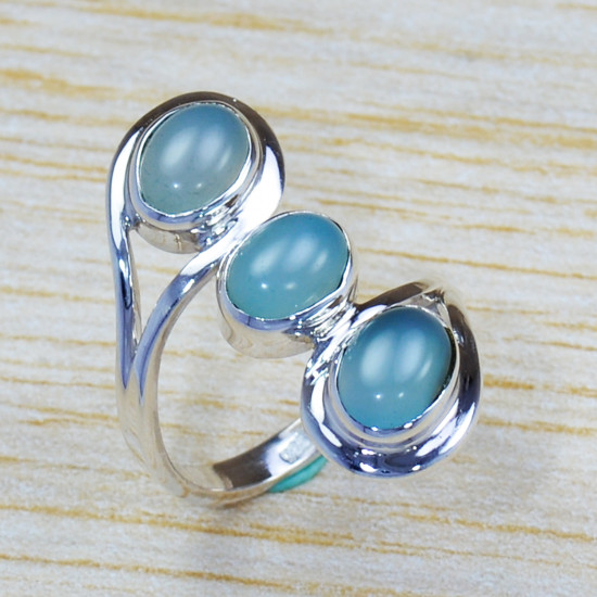 Blue Chalcedony Gemstone Authentic 925 Sterling Silver Jewelry Ring SJWR-1218
