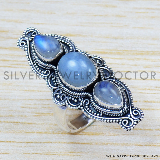 Rainbow Moonstone 925 Sterling Silver Ring (SJWR-1223) Rainbow Moonstone 925 Sterling Silver Ring (SJWR-1223)