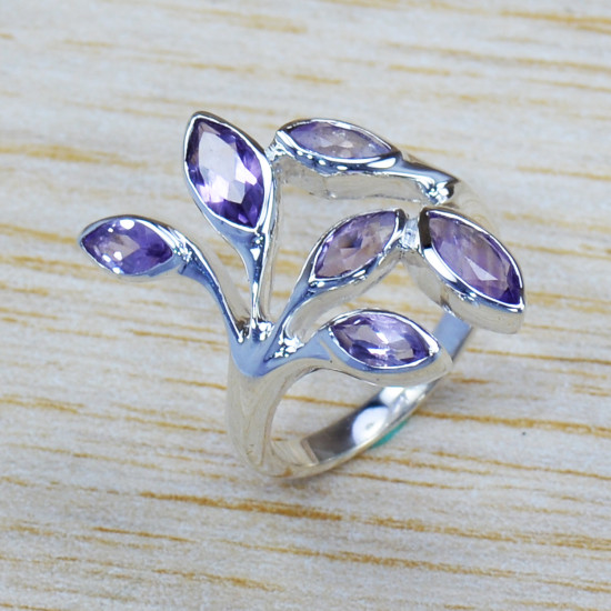 Authentic 925 Sterling Silver Royal Jewelry Amethyst Gemstone Ring SJWR-1236