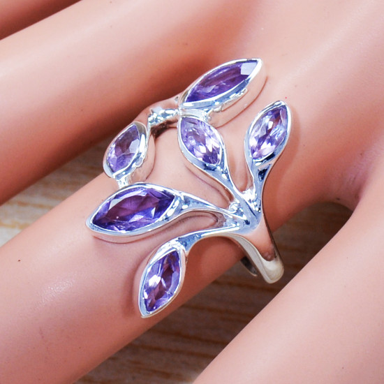Authentic 925 Sterling Silver Royal Jewelry Amethyst Gemstone Ring SJWR-1236