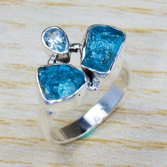 Blue Topaz And Roung Aquamarine Gemstone 925 Silver Jewelry Ring SJWR-1247