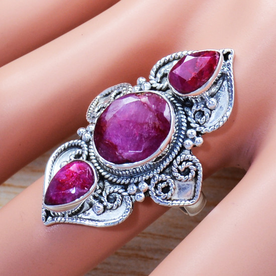 925 Sterling Silver Indian Handmade Ruby Gemstone Jewelry Ring SJWR-1250