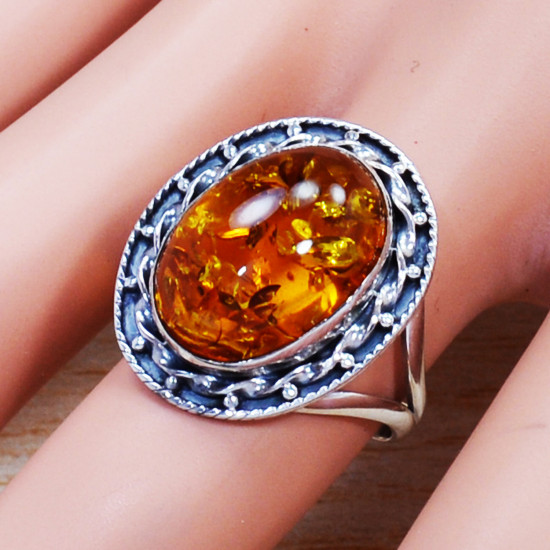 925 Sterling Silver Designer Jewelry Amber Gemstone New Ring SJWR-1268
