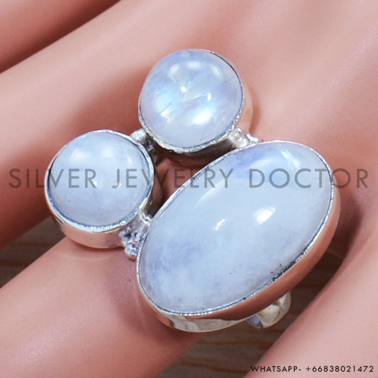 Rainbow Moonstone 925 Sterling Silver Ring (SJWR-1278) Rainbow Moonstone 925 Sterling Silver Ring (SJWR-1278)