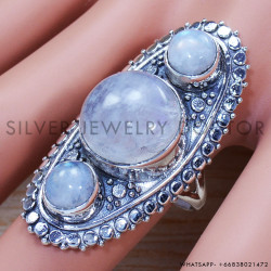 Rainbow Moonstone 925 Sterling Silver Ring (SJWR-1294)