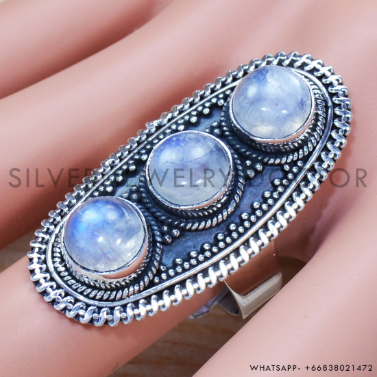 Rainbow Moonstone 925 Sterling Silver Ring (SJWR-1298) Rainbow Moonstone 925 Sterling Silver Ring (SJWR-1298)