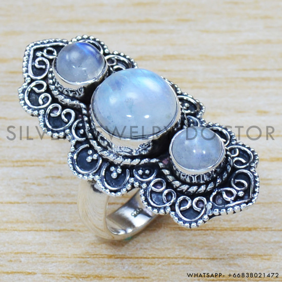 Rainbow Moonstone 925 Sterling Silver Ring (SJWR-1302) Rainbow Moonstone 925 Sterling Silver Ring (SJWR-1302)