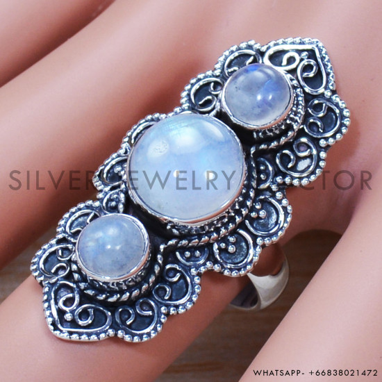 Rainbow Moonstone 925 Sterling Silver Ring (SJWR-1302) Rainbow Moonstone 925 Sterling Silver Ring (SJWR-1302)