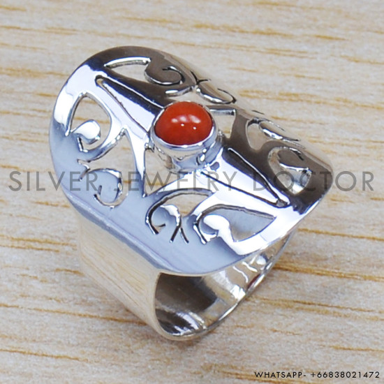 Coral 925 Sterling Silver Ring (SJWR-1375) Coral 925 Sterling Silver Ring (SJWR-1375)