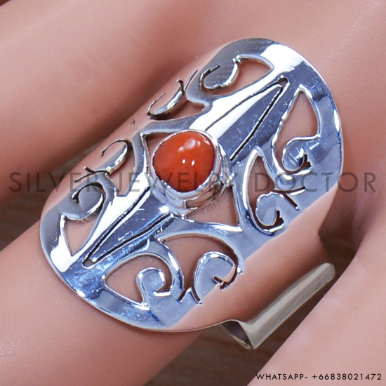Coral 925 Sterling Silver Ring (SJWR-1375) Coral 925 Sterling Silver Ring (SJWR-1375)