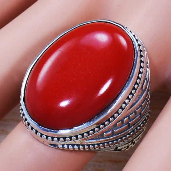 Anniversary Gift Jewelry Coral Gemstone 925 Sterling Silver Ring SJWR-1410