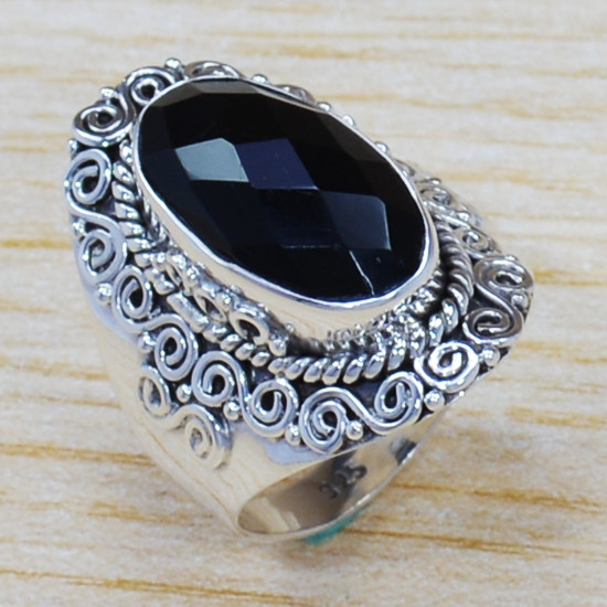 Authentic 925 Sterling Silver Fancy Jewelry Black Onyx Gemstone Ring SJWR-1432